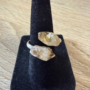 Raw Citrine Adjustable Ring - Yellow Crystal Statement Ring
